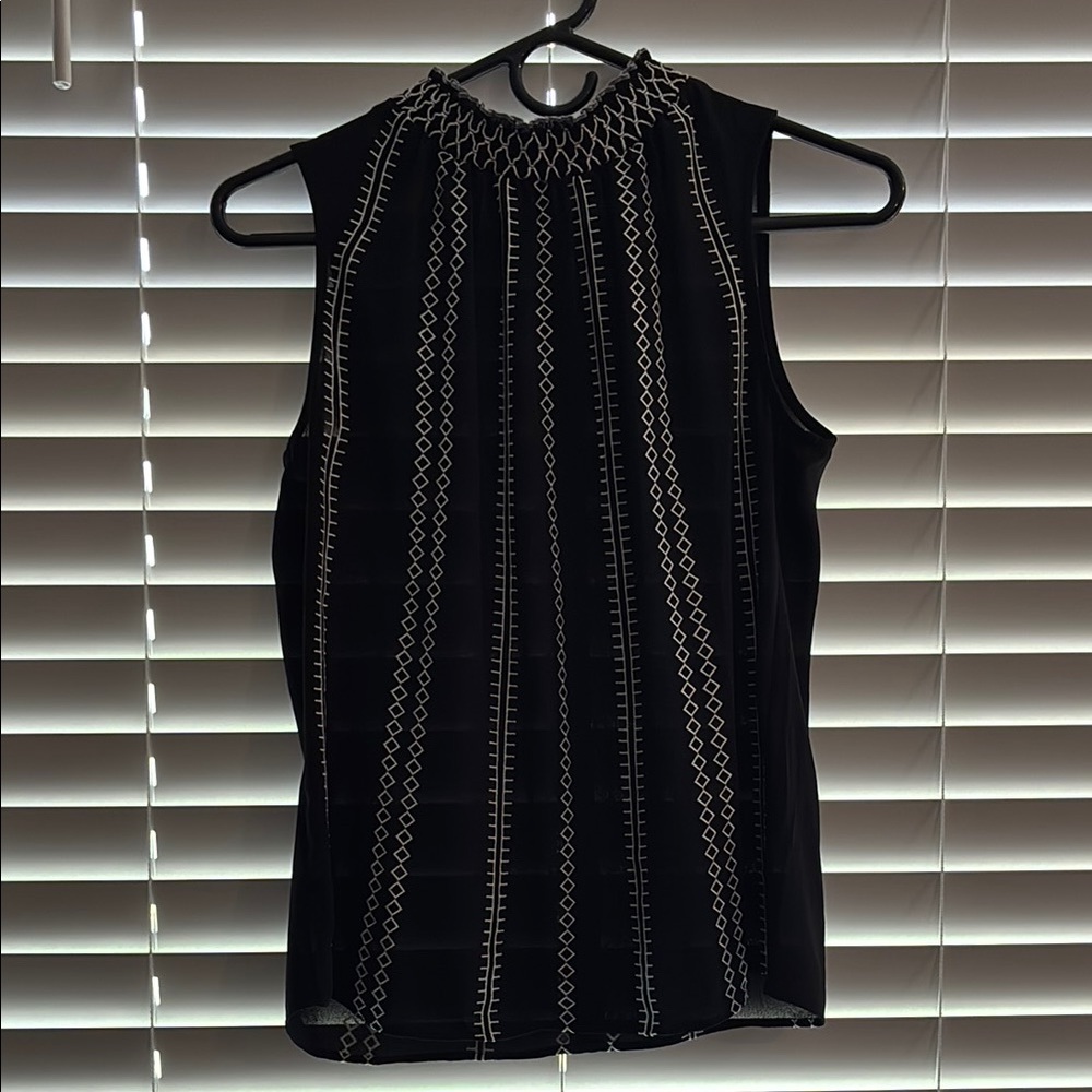 White House Black Market Black Top with White Embroidery